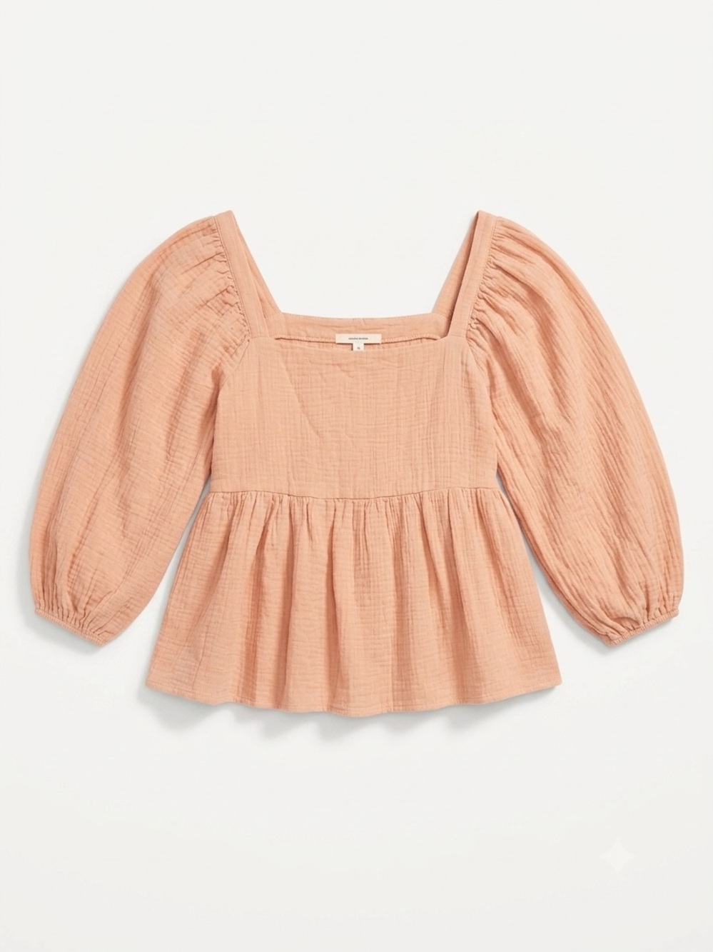 By Together Peach Square-Neck Peplum Top with Puff Sleeves-medium-new